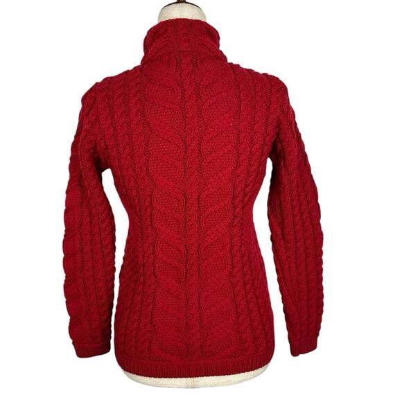 AranCrafts Ireland Sweater Women XS Red Merino Fisherman Cable Knit Cardigan - Picture 3 of 11